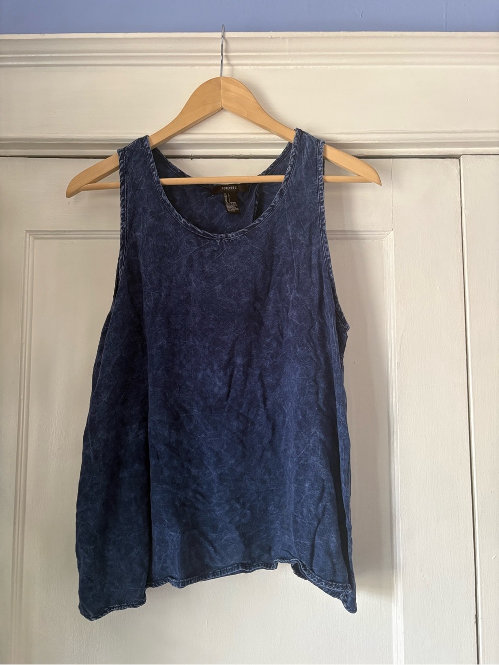 Forever 21 Blue Washed Tank Top with Split Scallop Back